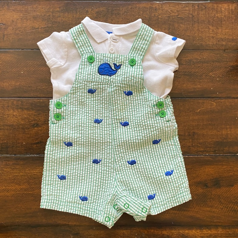 Little Me Whale Short Overalls & Polo